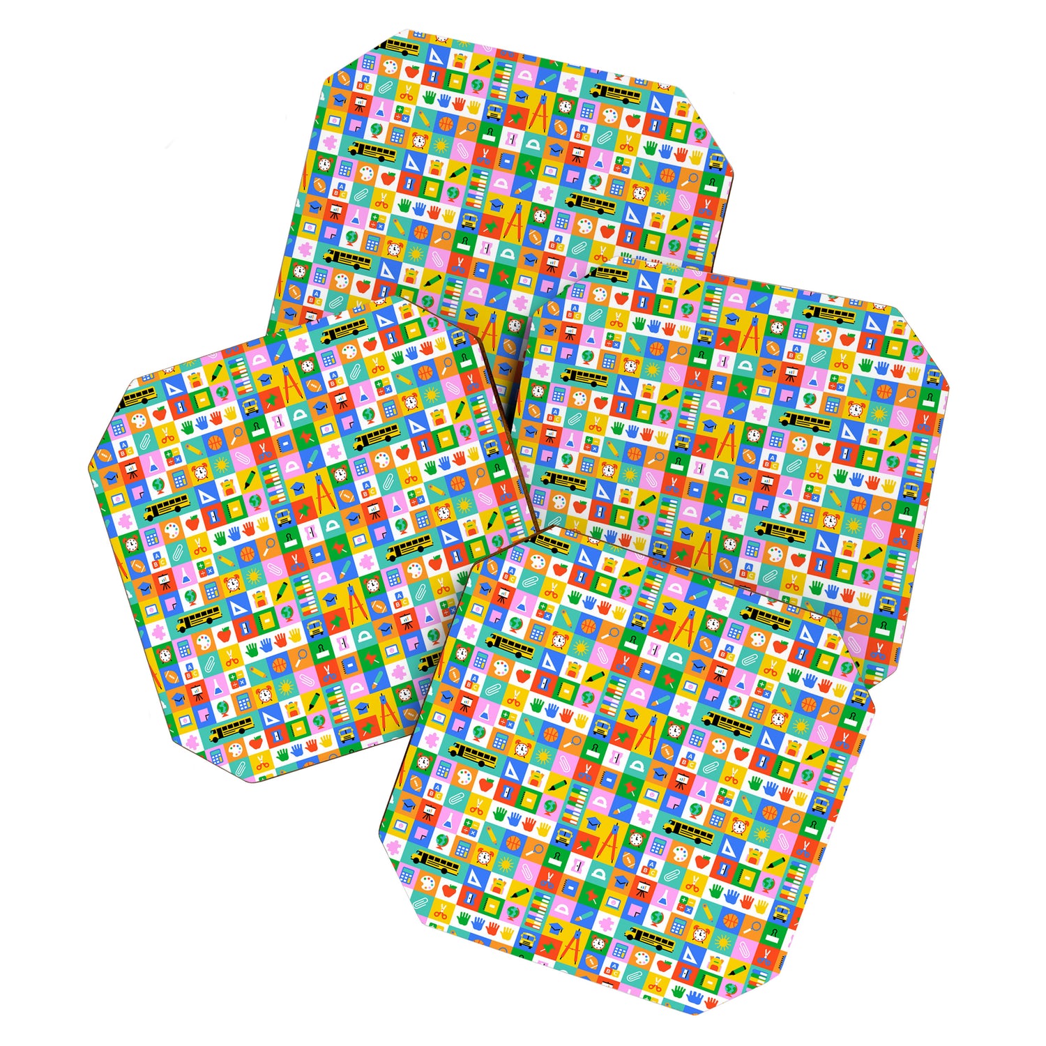 Colorful back to school mosaic pattern Coaster Gallery Image 1
