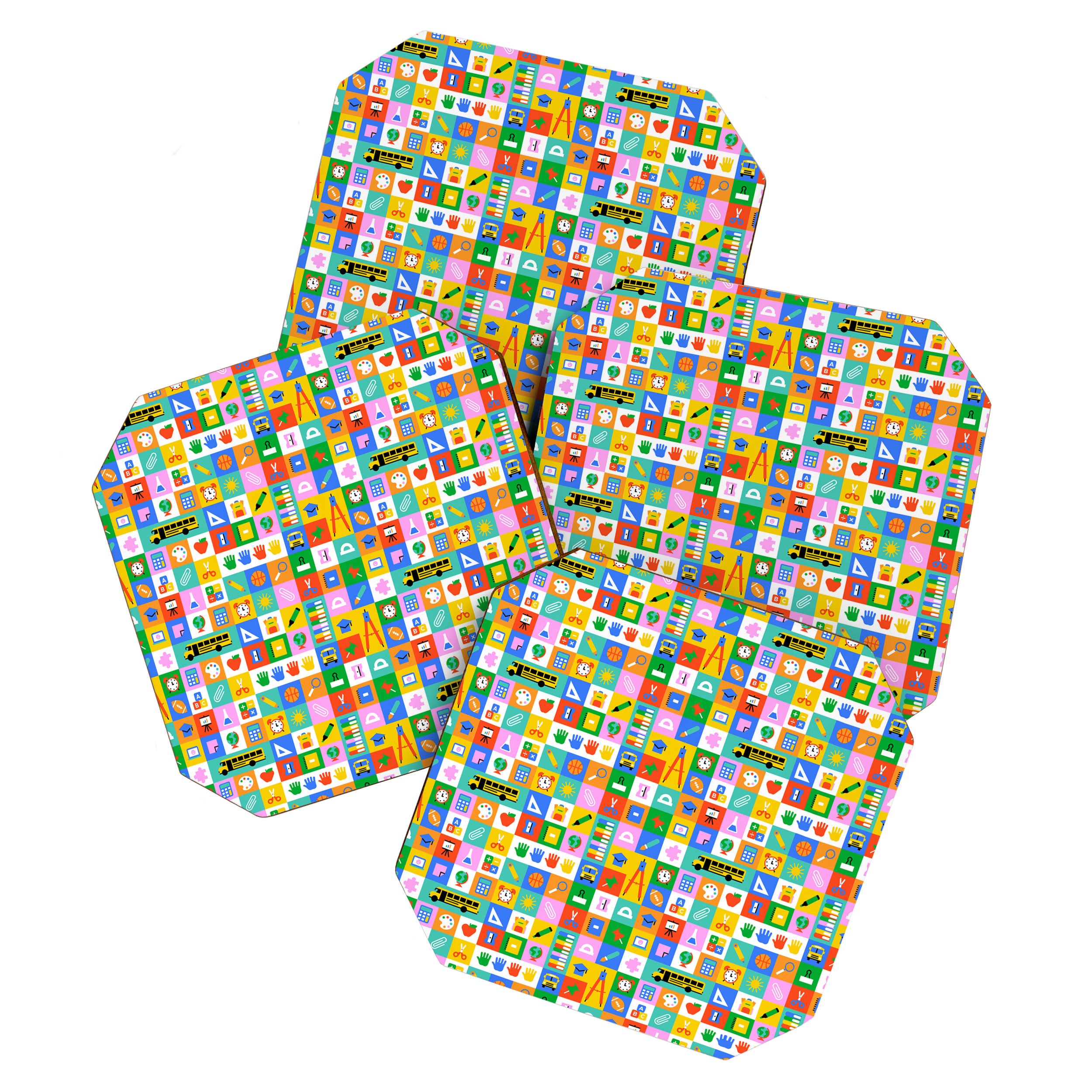 Colorful back to school mosaic pattern Coaster Gallery Image 1