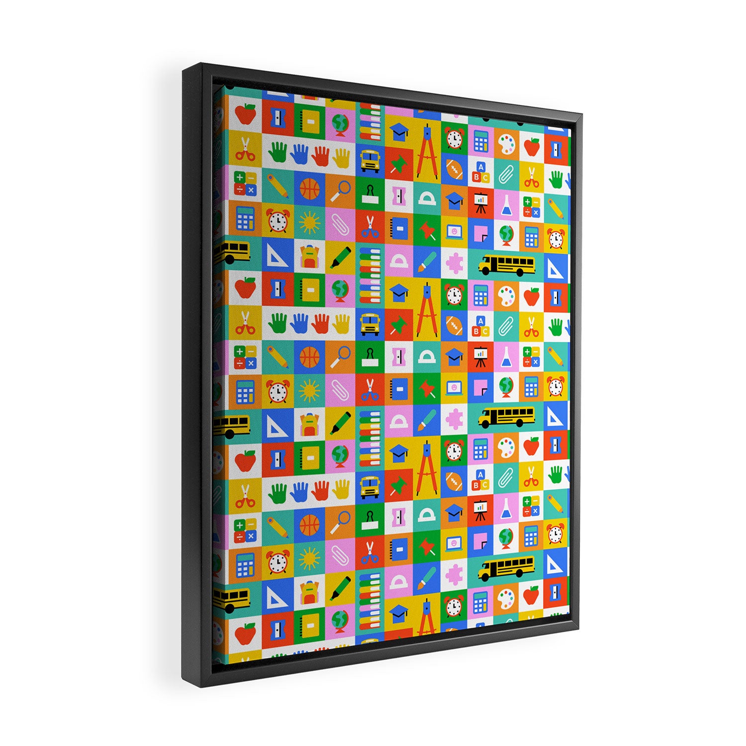 Colorful back to school mosaic pattern Framed Canvas Print Gallery Image 2