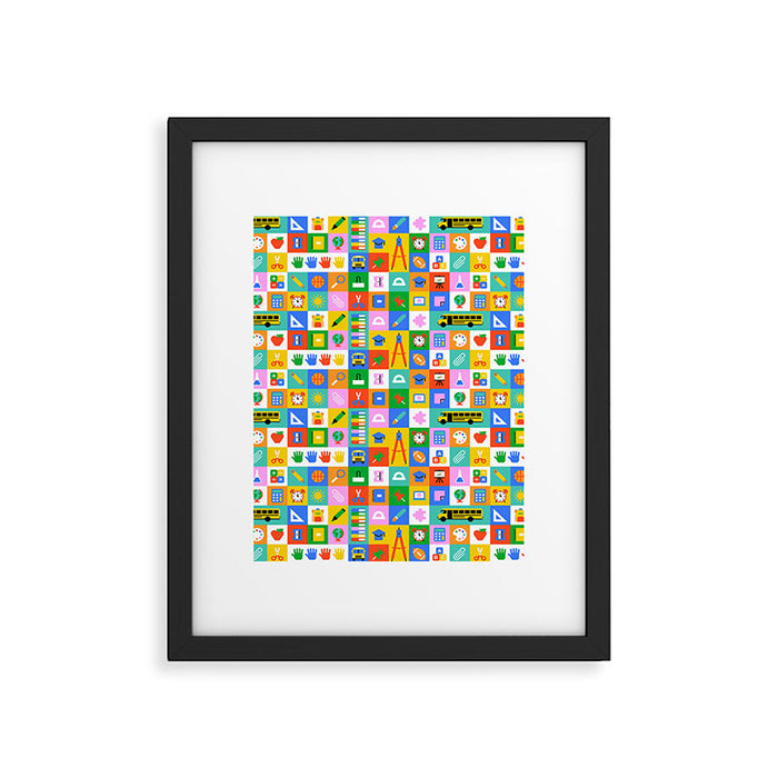 Colorful back to school mosaic pattern Framed Art Print Gallery Image 1