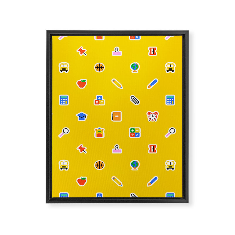 Colorful back to school sticker icon pattern Framed Canvas Print Gallery Image 8