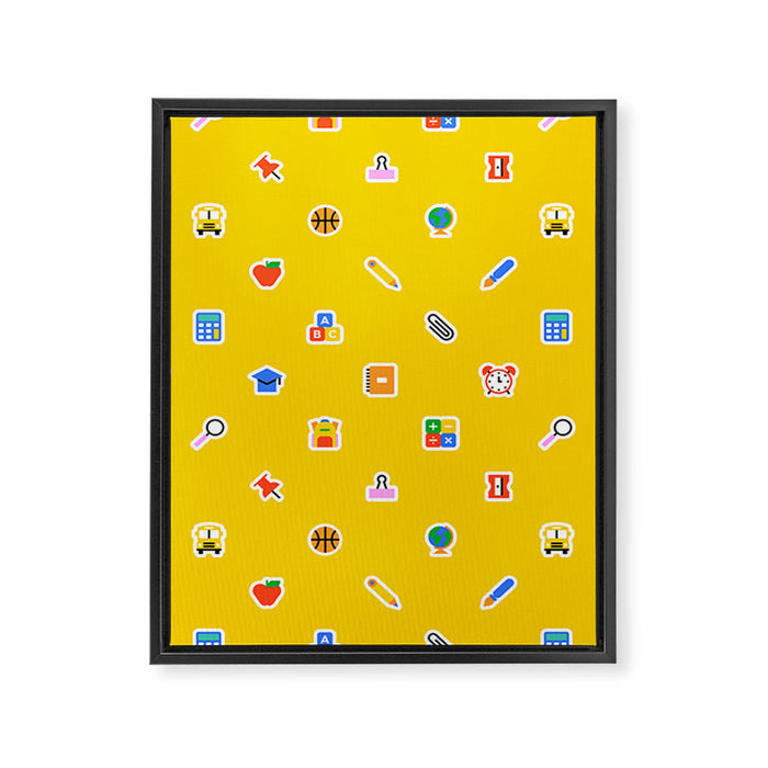 Colorful back to school sticker icon pattern Framed Canvas Print Gallery Image 1