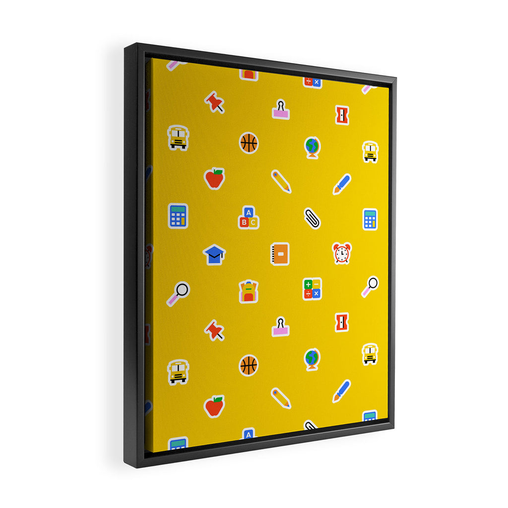Colorful back to school sticker icon pattern Framed Canvas Print Gallery Image 2