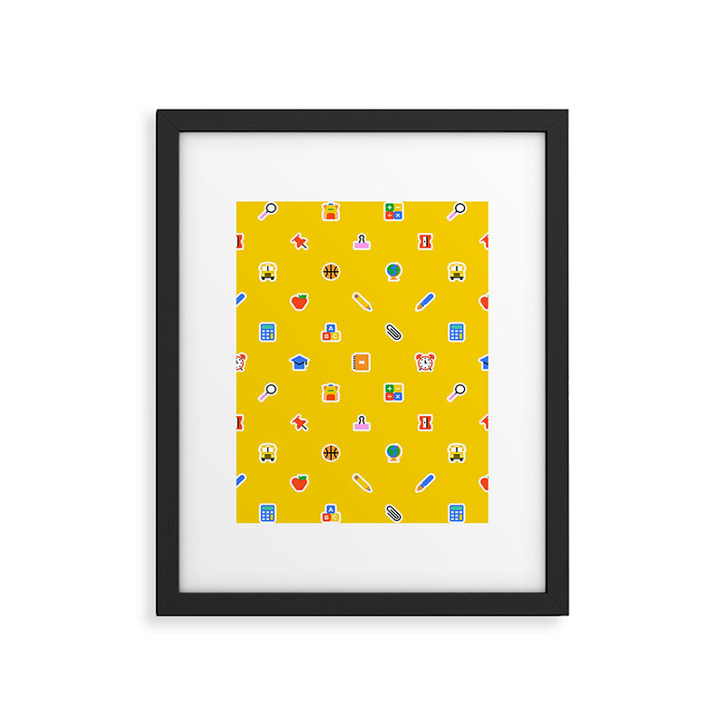 Colorful back to school sticker icon pattern Framed Art Print Gallery Image 6