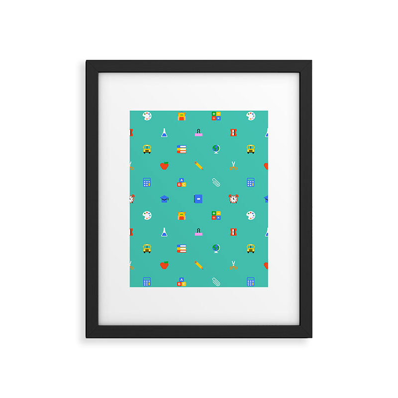 Colorful back to school sticker icon pattern Framed Art Print Gallery Image 6