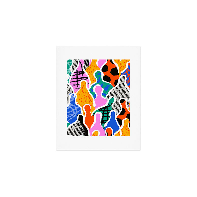 Colorful diverse people collage art pattern Art Print Gallery Image 1