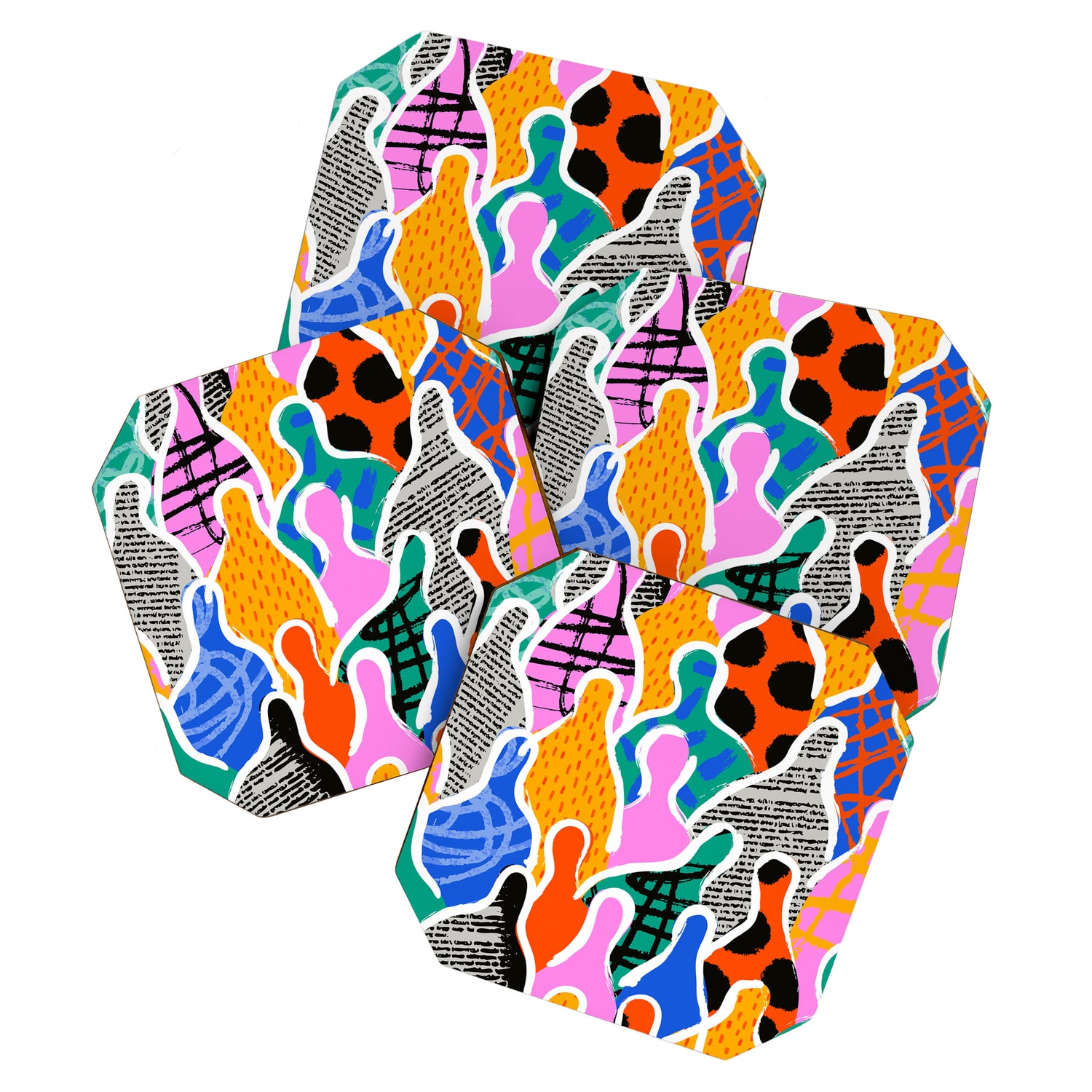 Colorful diverse people collage art pattern Coaster Gallery Image 1