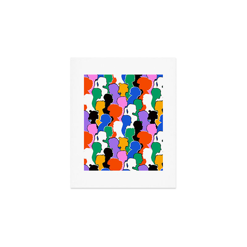 Colorful diverse people crowd art pattern Art Print Gallery Image 1