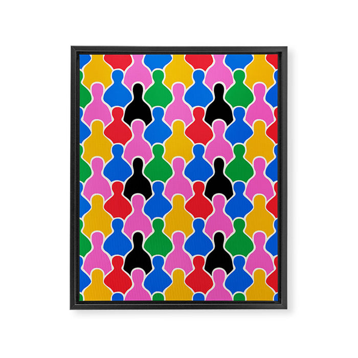 Colorful diverse people crowd art pattern Framed Canvas Print Gallery Image 1