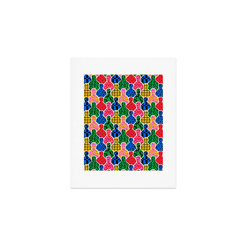 Colorful diverse people crowd art pattern Art Print Gallery Image 1