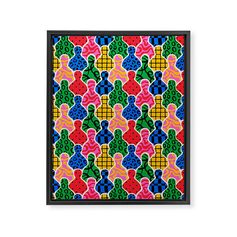 Colorful diverse people crowd art pattern Framed Canvas Print Gallery Image 8