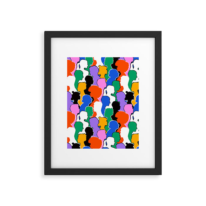 Colorful diverse people crowd art pattern Framed Art Print Gallery Image 1