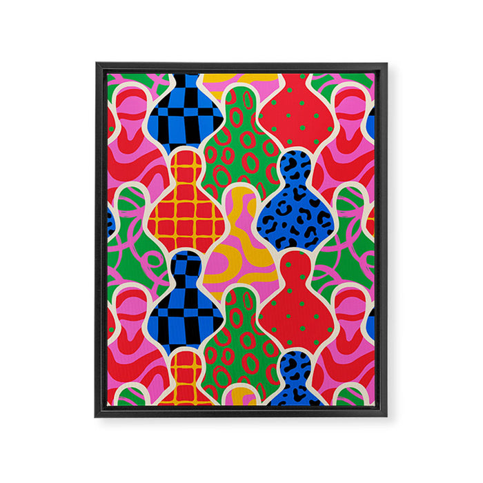 Colorful diverse people crowd collage pattern Framed Canvas Print Gallery Image 1