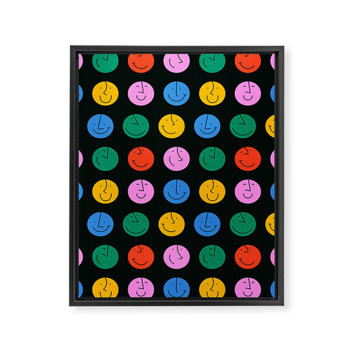 Colorful diverse people face cartoon pattern Framed Canvas Print Gallery Image 1