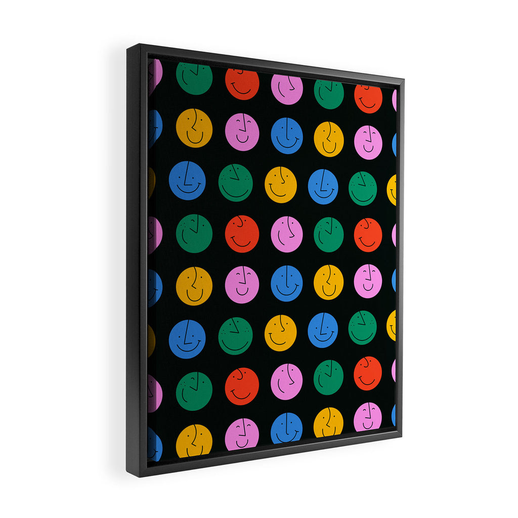 Colorful diverse people face cartoon pattern Framed Canvas Print Gallery Image 2