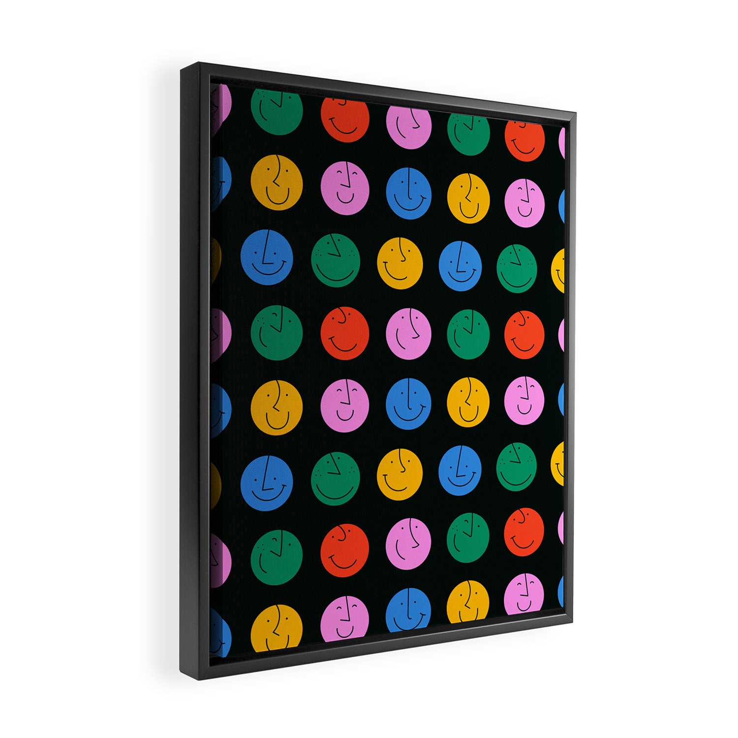 Colorful diverse people face cartoon pattern Framed Canvas Print Gallery Image 2