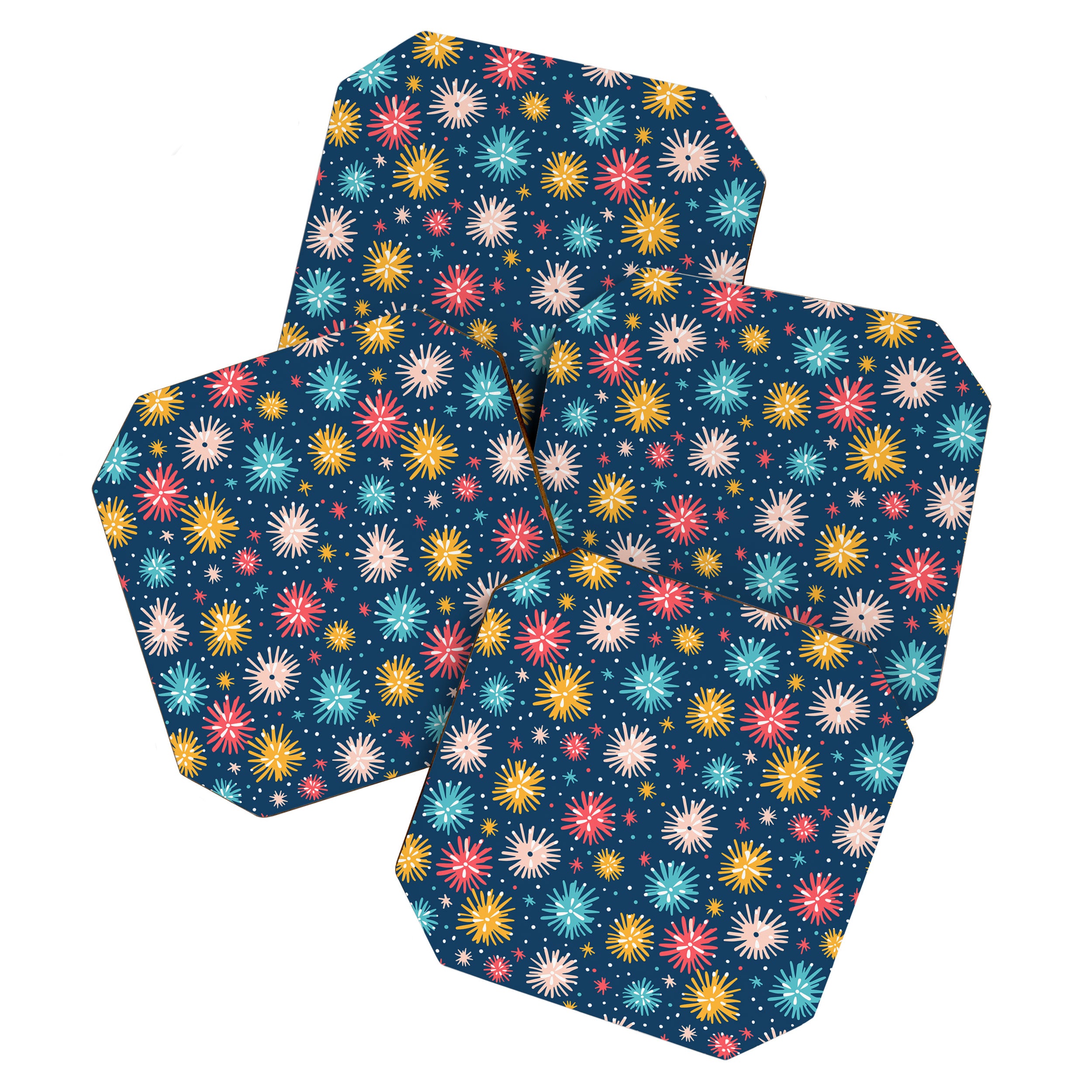 Colorful firework explosion party sky pattern Coaster Gallery Image 1