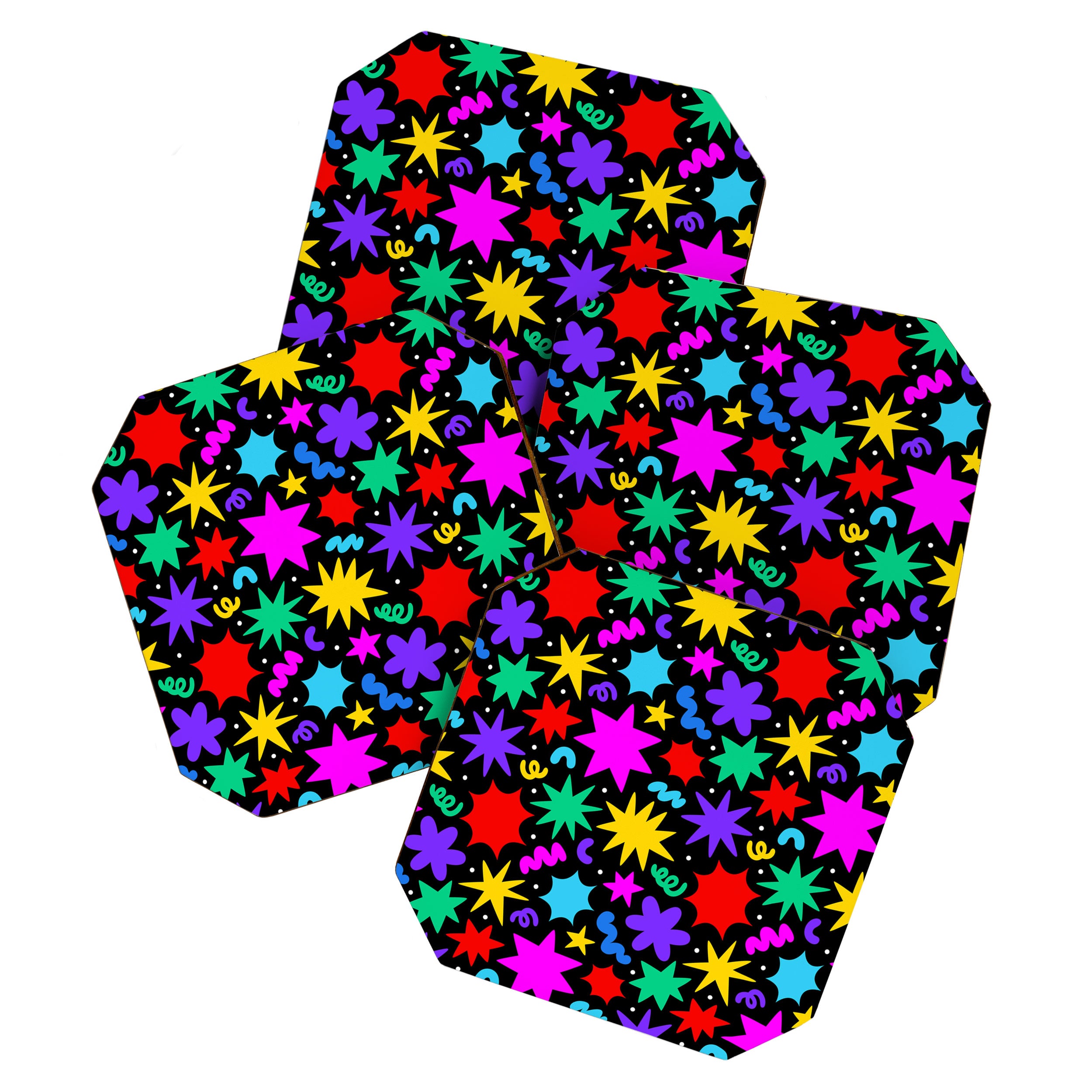Colorful fun abstract star shape pattern Coaster Gallery Image 1