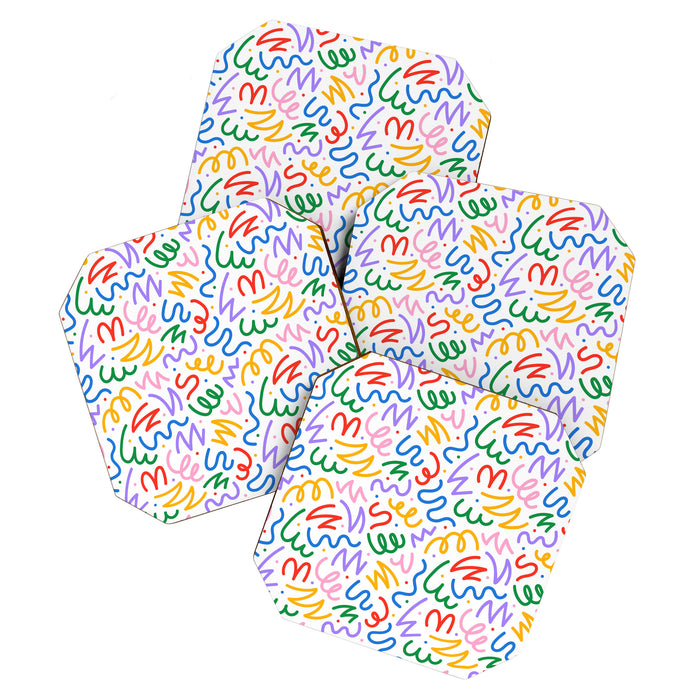 Colorful fun line doodle art pattern Coaster Gallery Image 1