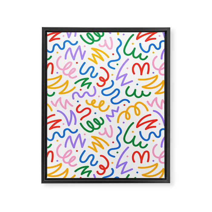 Colorful fun line doodle art pattern Framed Canvas Print Gallery Image 1