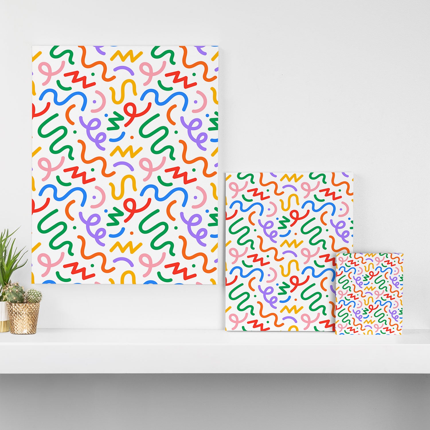 Colorful fun line doodle art pattern Canvas Print Gallery Image 3