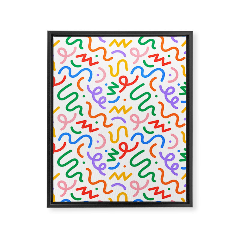 Colorful fun line doodle art pattern Framed Canvas Print Gallery Image 3