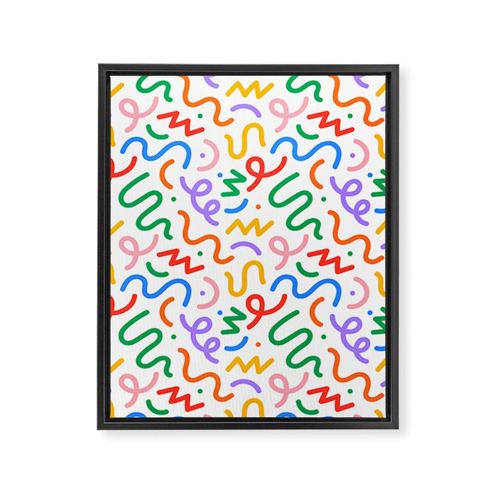 Colorful fun line doodle art pattern Framed Canvas Print Gallery Image 1