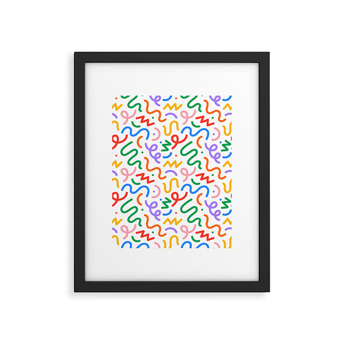 Colorful fun line doodle art pattern Framed Art Print Gallery Image 1