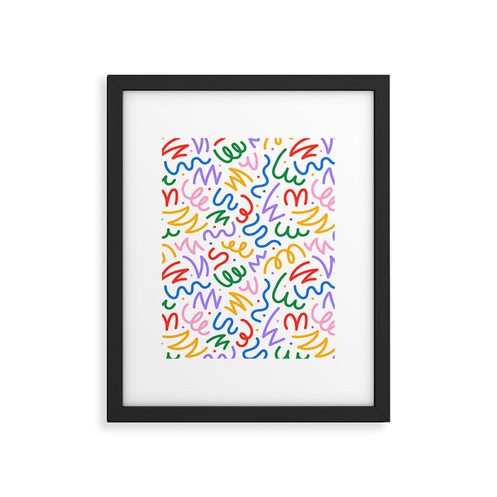 Colorful fun line doodle art pattern Framed Art Print Gallery Image 1