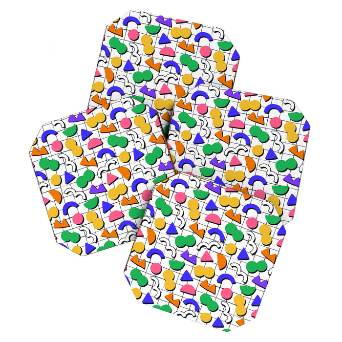 Colorful fun retro shape art pattern Coaster Gallery Image 1