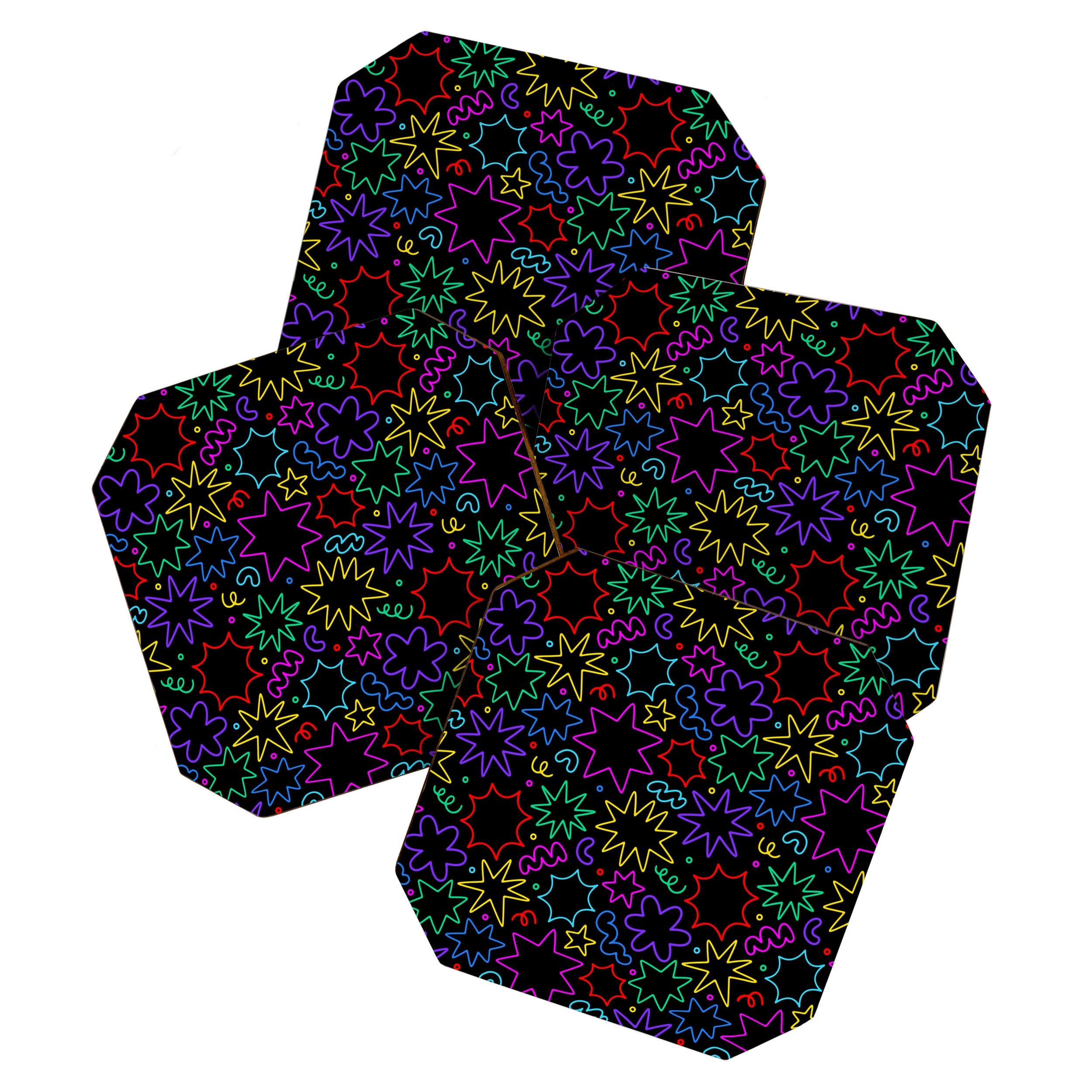 Colorful fun star doodle pattern Coaster Gallery Image 1