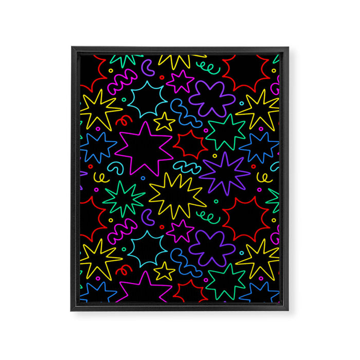 Colorful fun star doodle pattern Framed Canvas Print Gallery Image 1