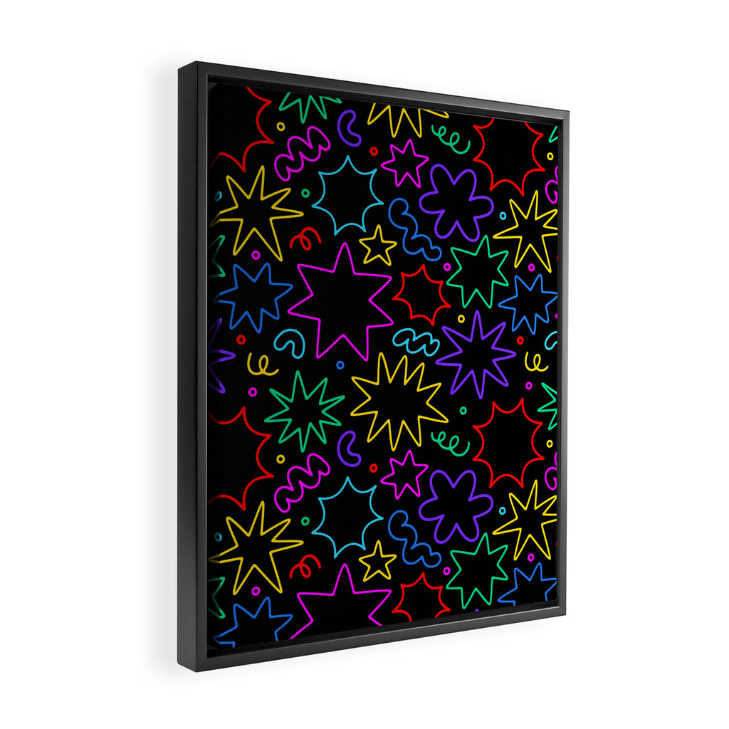 Colorful fun star doodle pattern Framed Canvas Print Gallery Image 2