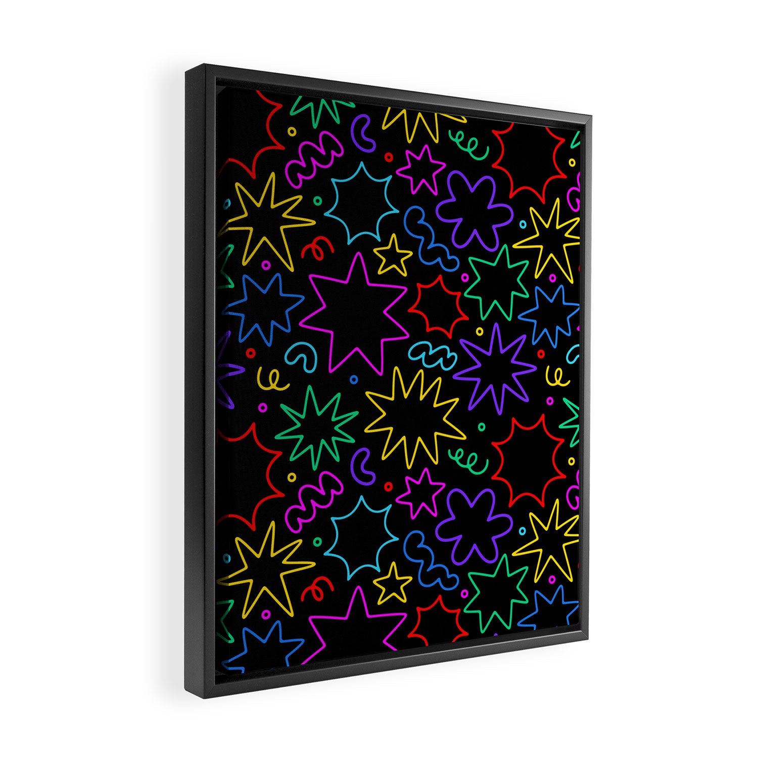 Colorful fun star doodle pattern Framed Canvas Print Gallery Image 2
