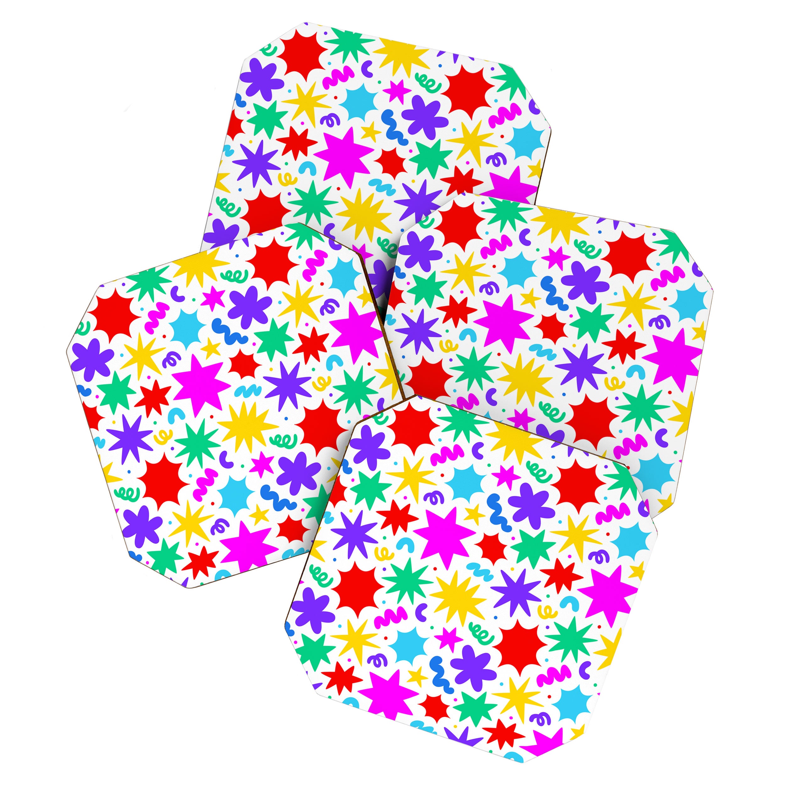 Colorful fun star doodle pattern Coaster Gallery Image 1
