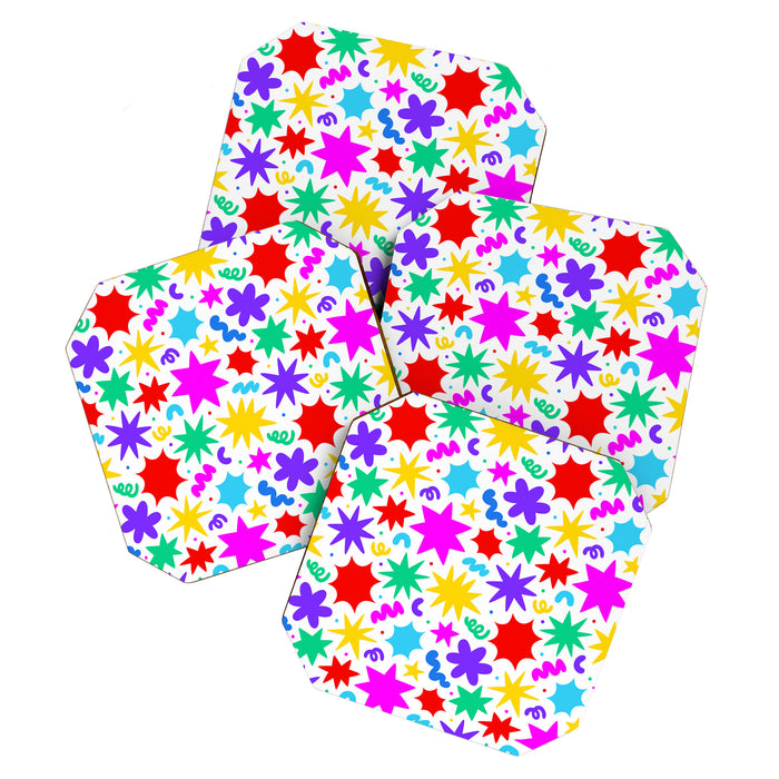 Colorful fun star doodle pattern Coaster Gallery Image 1