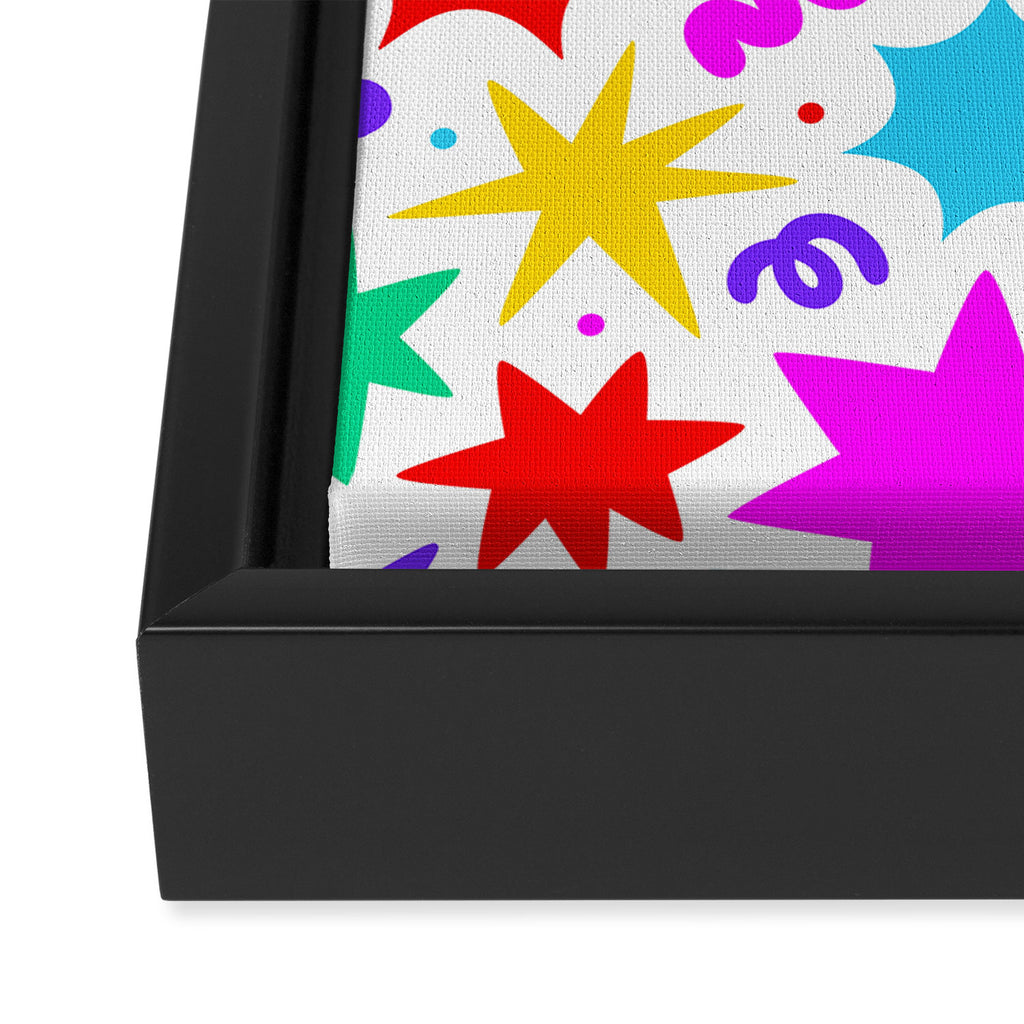 Colorful fun star doodle pattern Framed Canvas Print Gallery Image 3