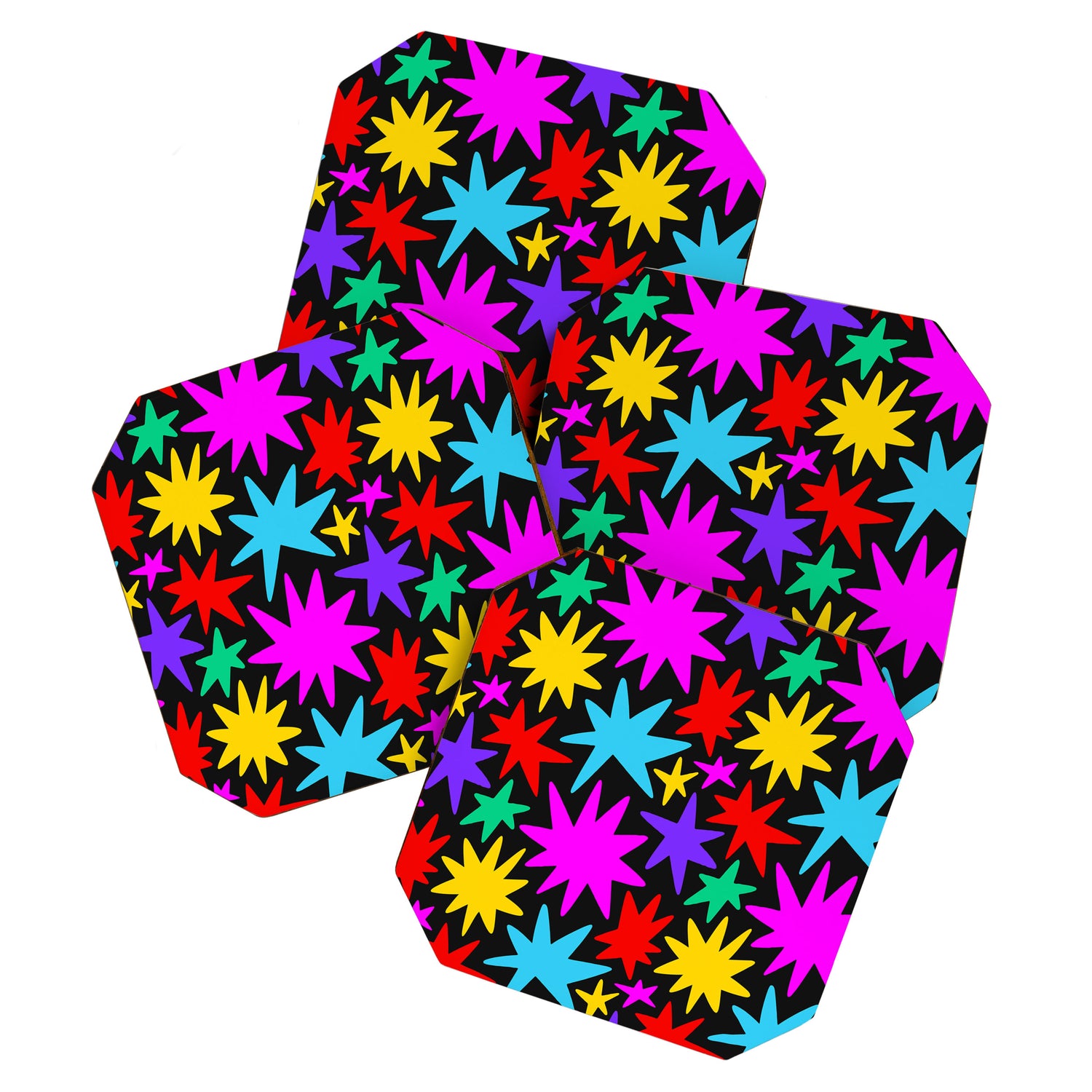 Colorful fun star shape art pattern Coaster Gallery Image 1