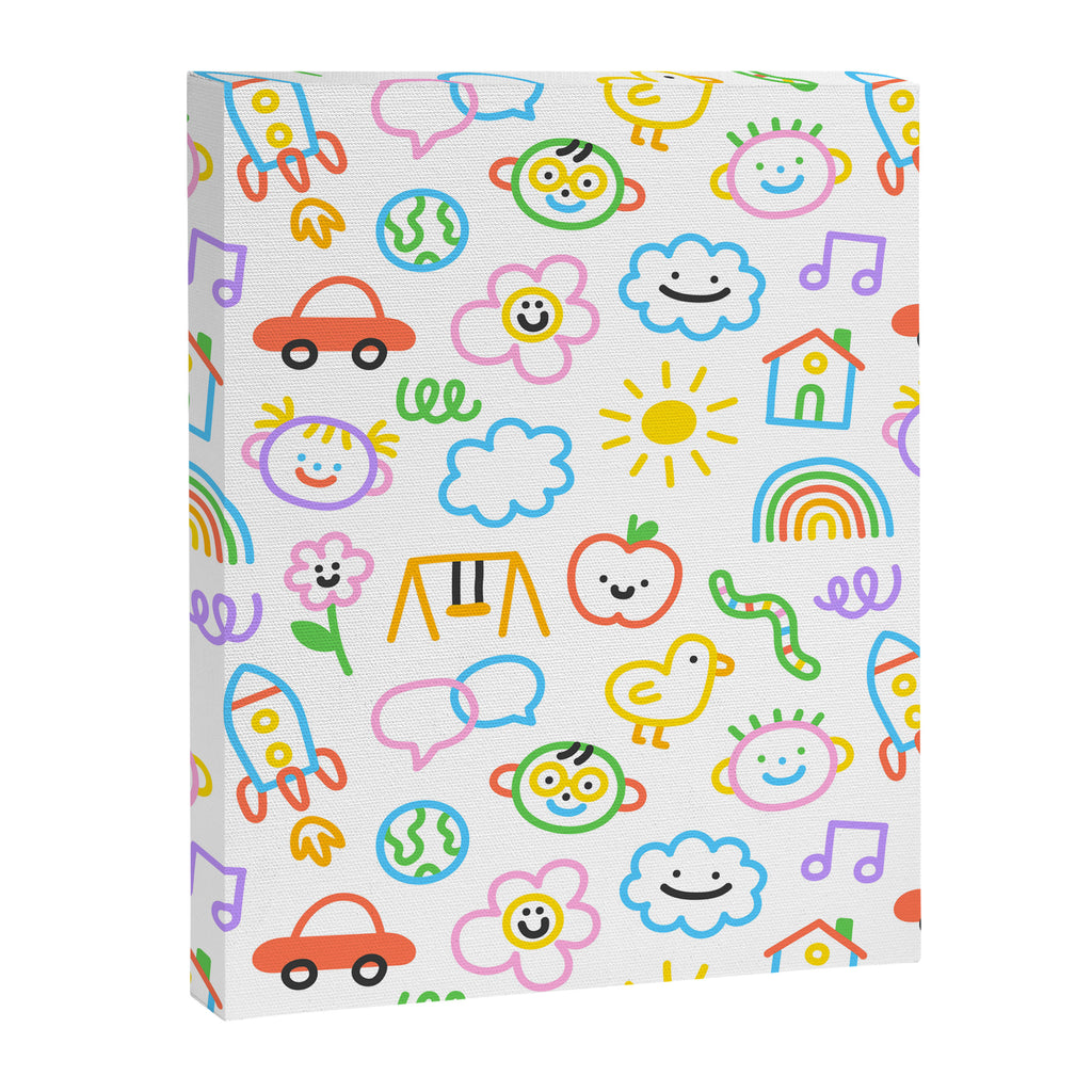 Colorful funny kid doodle art pattern Canvas Print Gallery Image 8
