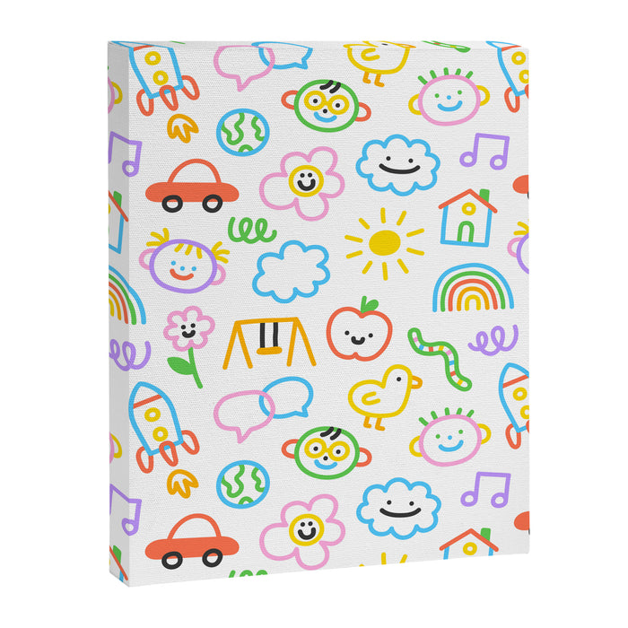 Colorful funny kid doodle art pattern Canvas Print Gallery Image 1