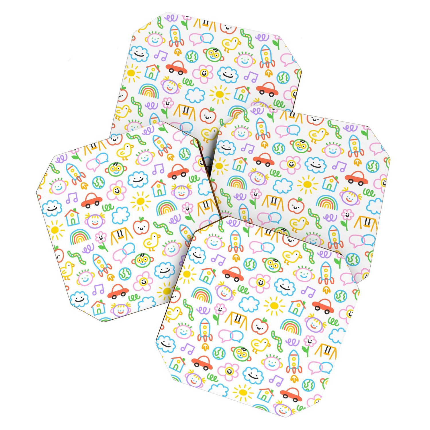 Colorful funny kid doodle art pattern Coaster Gallery Image 1