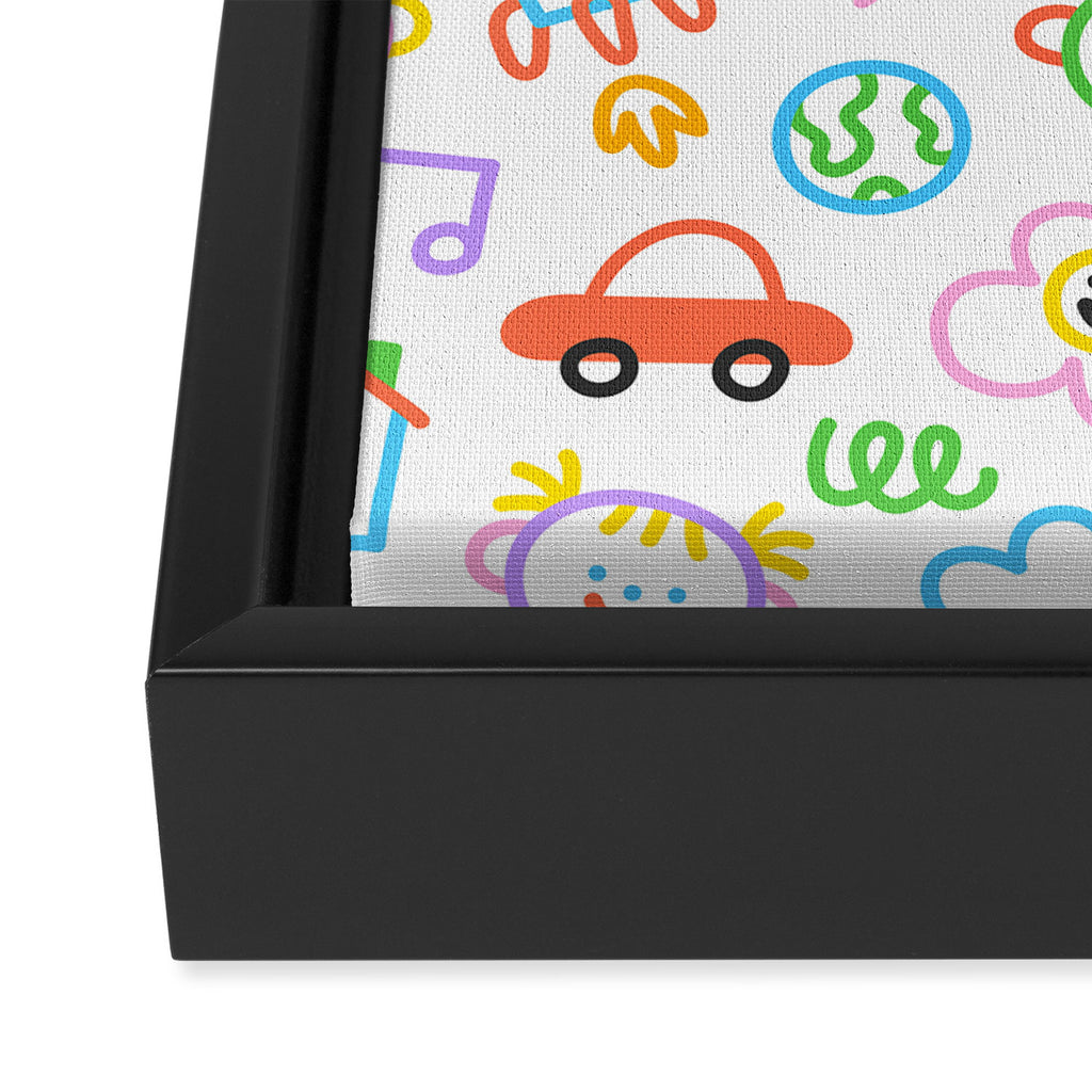 Colorful funny kid doodle art pattern Framed Canvas Print Gallery Image 3