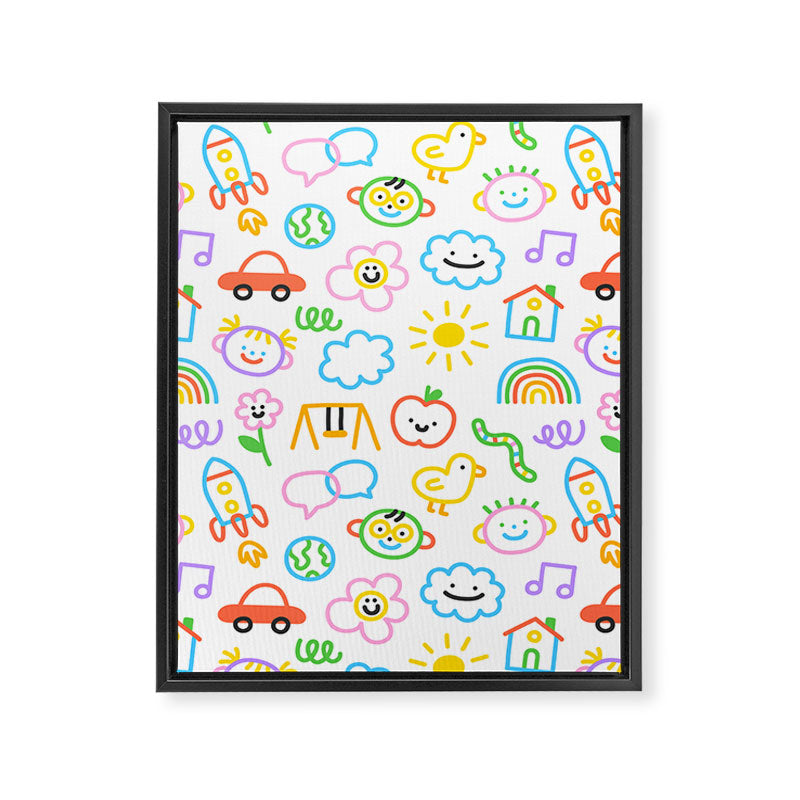 Colorful funny kid doodle art pattern Framed Canvas Print Gallery Image 8