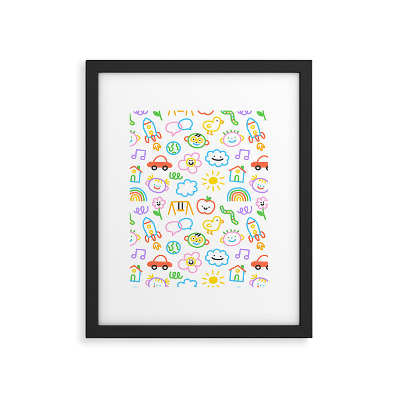 Colorful funny kid doodle art pattern Framed Art Print Gallery Image 6