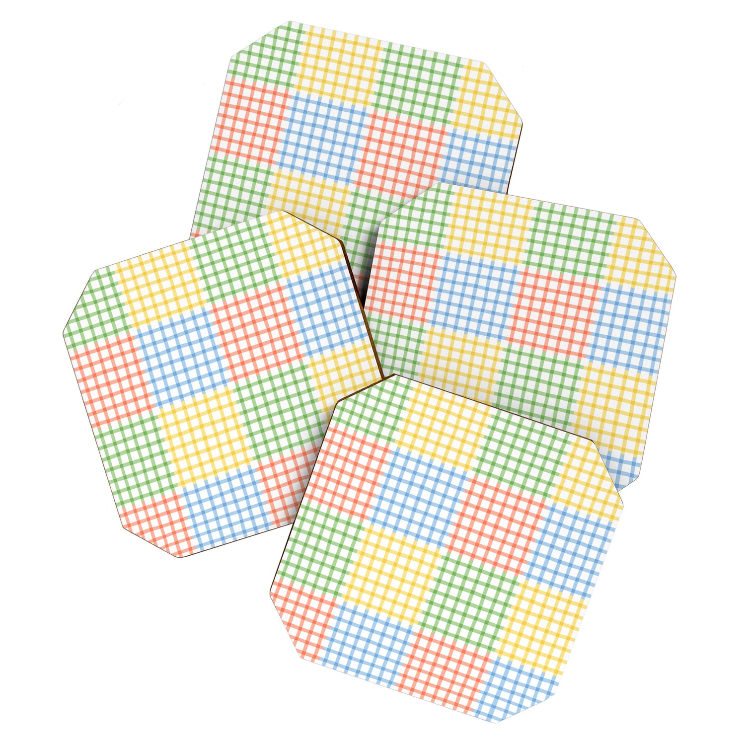 Colorful geometric gingham patchwork pattern Coaster Gallery Image 1
