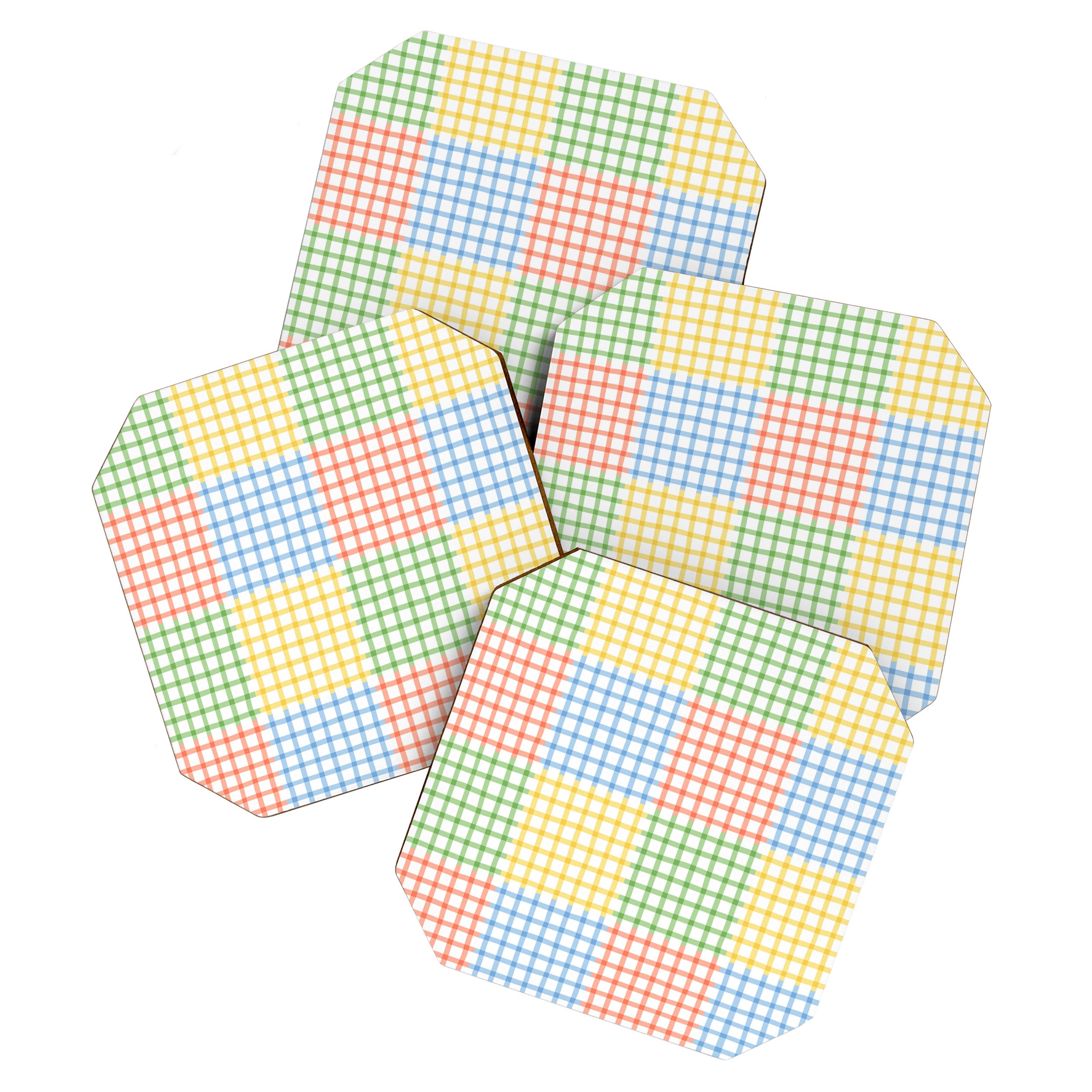 Colorful geometric gingham patchwork pattern Coaster Gallery Image 1