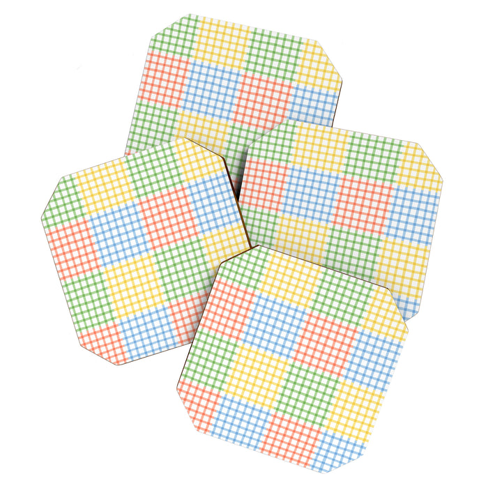 Colorful geometric gingham patchwork pattern Coaster Gallery Image 1