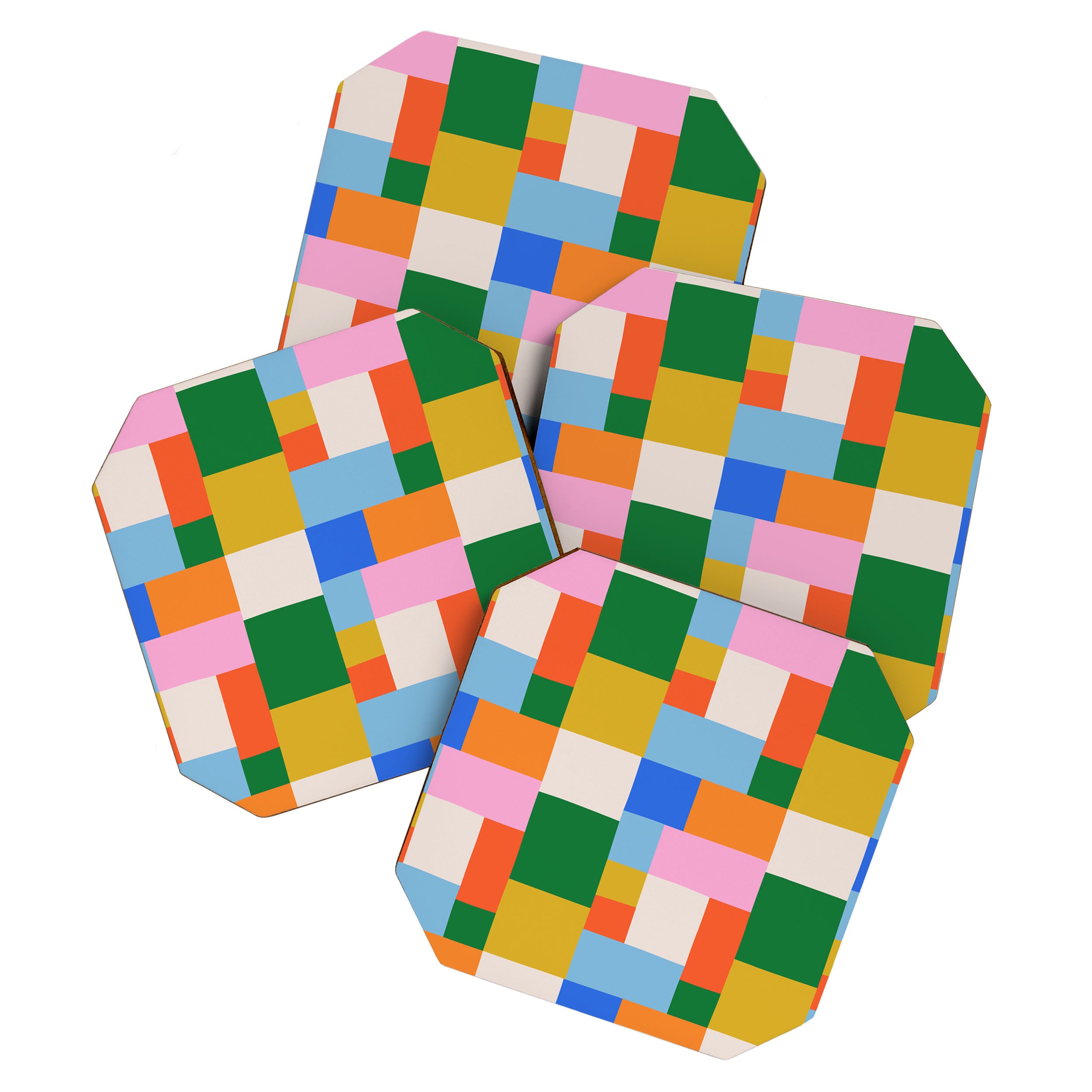 Colorful geometric patchwork mosaic pattern Coaster Gallery Image 1