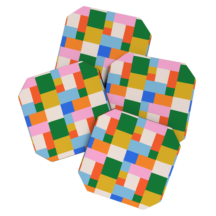 Colorful geometric patchwork mosaic pattern Coaster Gallery Image 1