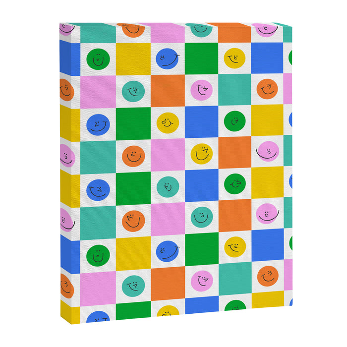 Colorful happy face checkered pattern art Canvas Print Gallery Image 1